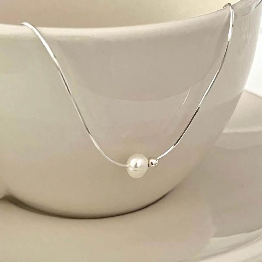 1 piece simple style round sterling silver pearl necklace 4