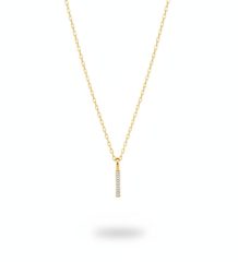 14K gold plated delicate necklace with six rhinestones minimalist vertical pendant