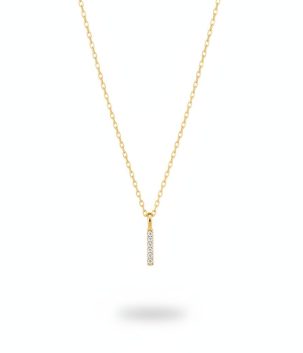 14K gold plated delicate necklace with six rhinestones minimalist vertical pendant