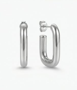 925-sterling-silver-304 stainless steel hoop earrings with a smooth rounded design and polished silver finish on a white background.