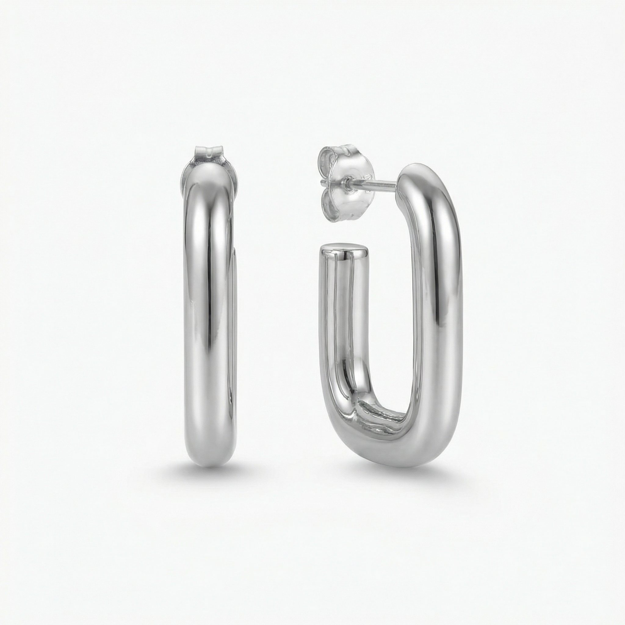 925-sterling-silver-304 stainless steel hoop earrings with a smooth rounded design and polished silver finish on a white background.