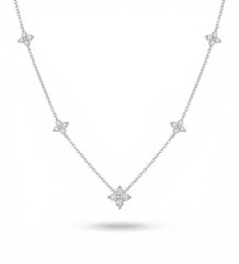 925 sterling silver crystal necklace with delicate chain and evenly spaced sparkling crystal accents on white background