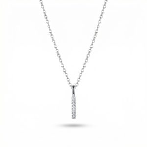 925 sterling silver delicate necklace with six rhinestones minimalist vertical pendant