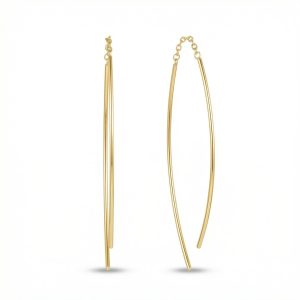 Elegant long curve threader earrings designed in premium sterling silver and soft gold plating