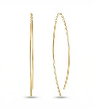 Elegant long curve threader earrings designed in premium sterling silver and soft gold plating