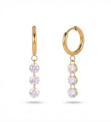 Gold plated zircon drop earrings with shiny round crystal detailing and a short drop design.