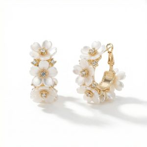 Flower Copper Gold Plated Rhinestone Earrings