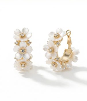 Flower Copper Gold Plated Rhinestone Earrings