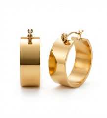 Gold plated wide hoop earrings with a smooth polished finish, designed for bold, modern everyday styling. Gold plated wide hoop earrings with a smooth curved design and polished finish. Gold Plated Wide Hoop Earrings | Polished Statement Jewellery