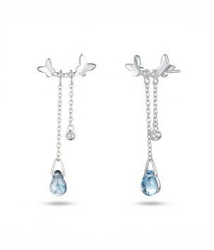 925 sterling silver butterfly drop earrings with zircon and crystal accents. Lightweight, hypoallergenic, and perfect for elegant everyday or date-night styling.