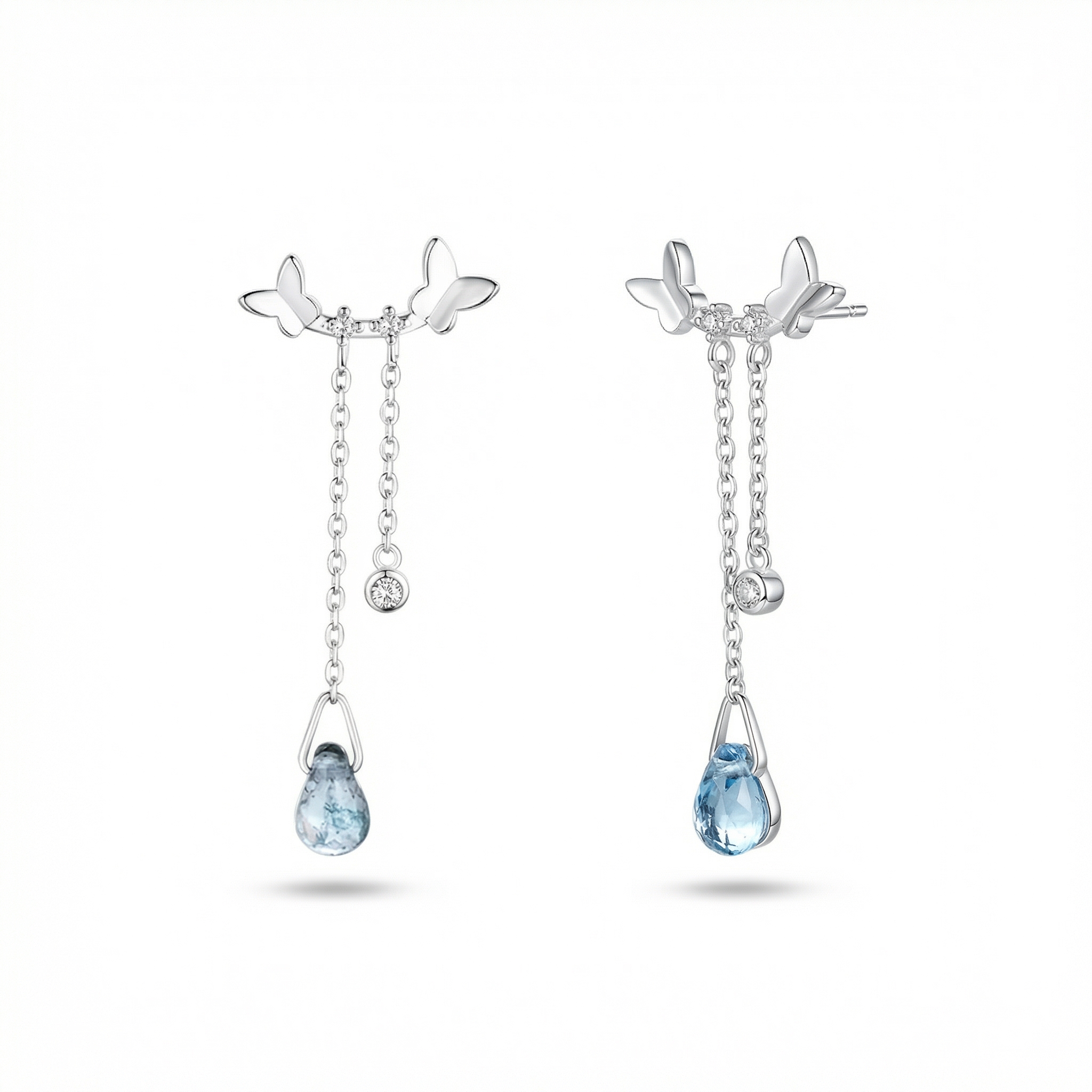 925 sterling silver butterfly drop earrings with zircon and crystal accents. Lightweight, hypoallergenic, and perfect for elegant everyday or date-night styling.