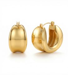 Gold dome hoop earrings with a smooth rounded design and polished gold finish.