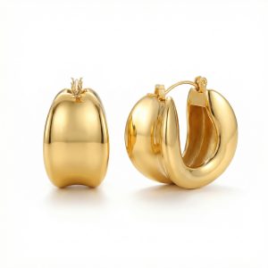 Gold dome hoop earrings with a smooth rounded design and polished gold finish.