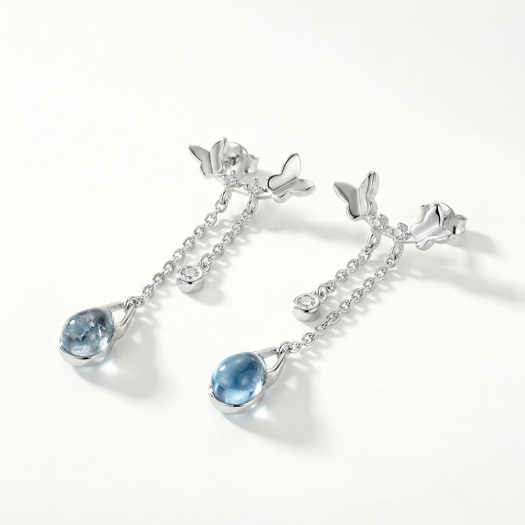 Serene River Petal Sterling Silver Butterfly Earrings - Image 2