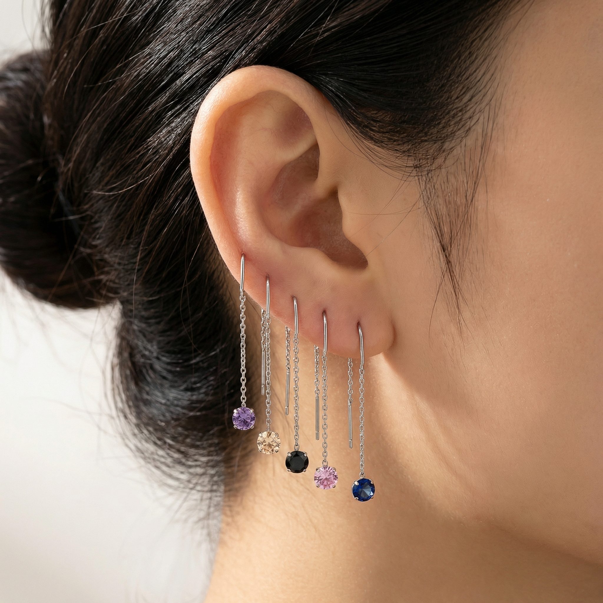 Thread Sterling Silver Zircon Earrings - Image 3