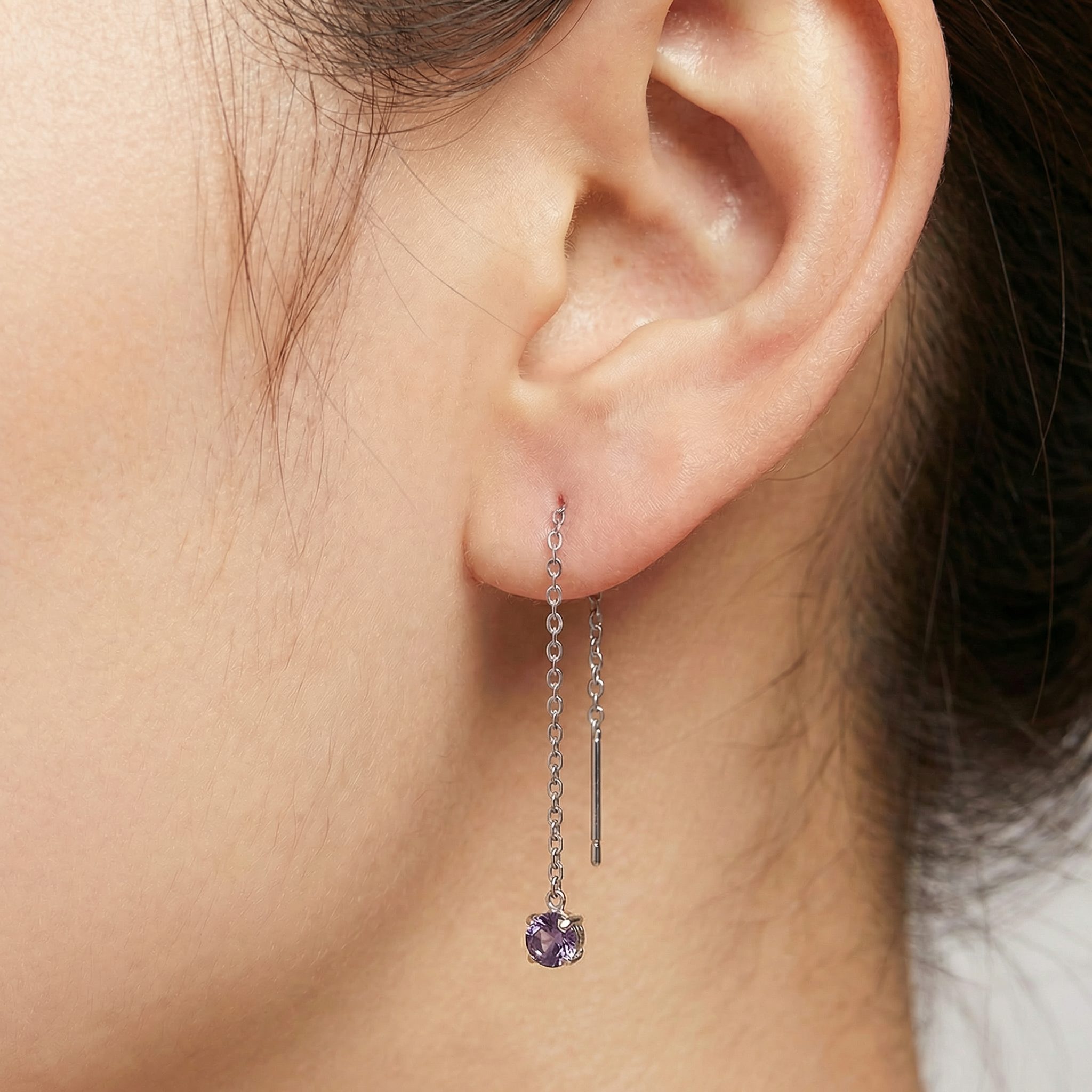 Thread Sterling Silver Zircon Earrings - Image 4