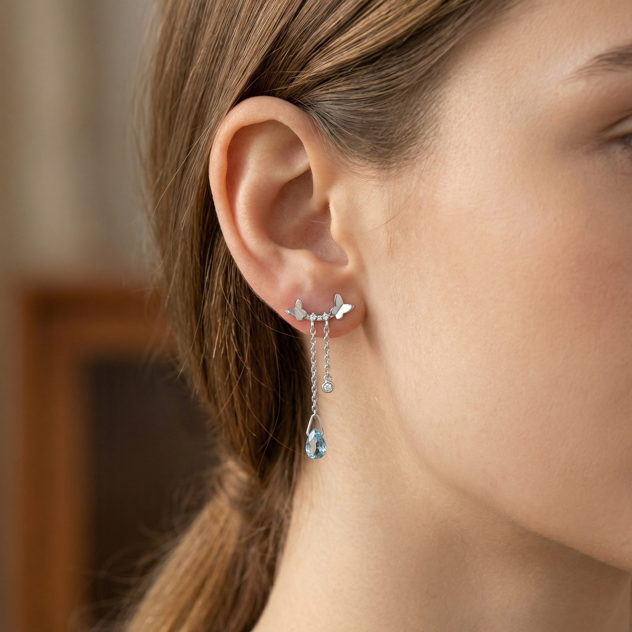 Serene River Petal Sterling Silver Butterfly Earrings - Image 4