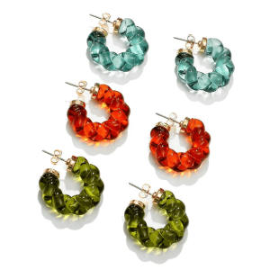 Green Stainless Steel Geometric Twist Hoop Cshaped Earrings With Electroplating Treatment