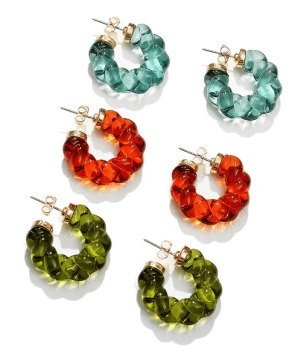 Green Stainless Steel Geometric Twist Hoop Cshaped Earrings With Electroplating Treatment