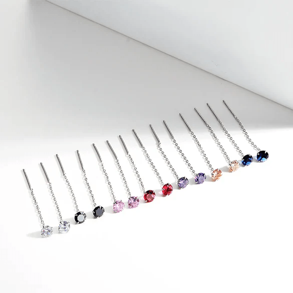 Sterling Silver Multi-Colour Zircon Threader Earrings, Sterling Silver Multi-Colour Zircon Threader Earrings