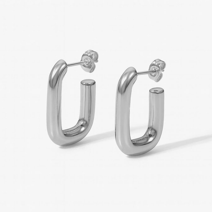 Mono Hoop U Shape Silver Earrings c shape u shape geometric 304 stainless steel