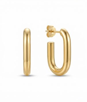 Mono U-shaped hoop earring crafted from 304 stainless steel with a smooth gold-plated finish on a white background.