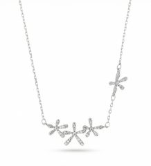Sterling silver delicate flower pendant necklace with sparkling crystal petals on fine chain