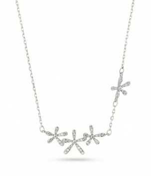 Sterling silver delicate flower pendant necklace with sparkling crystal petals on fine chain