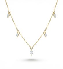 Sterling silver rhombus zircon pendant necklace with marquise-cut cubic zirconia charms on a fine silver chain