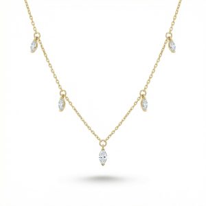 Sterling silver rhombus zircon pendant necklace with marquise-cut cubic zirconia charms on a fine silver chain