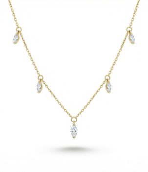 Sterling silver rhombus zircon pendant necklace with marquise-cut cubic zirconia charms on a fine silver chain