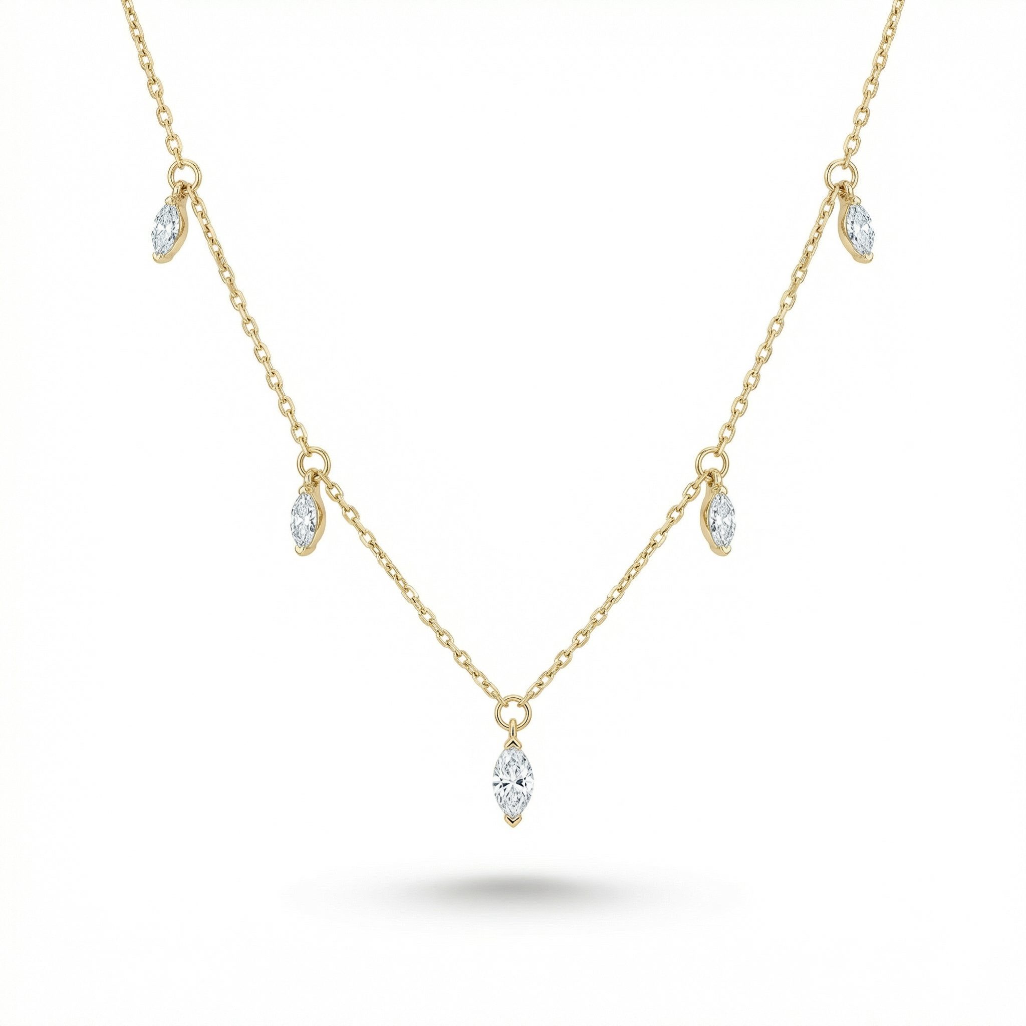 Sterling silver rhombus zircon pendant necklace with marquise-cut cubic zirconia charms on a fine silver chain